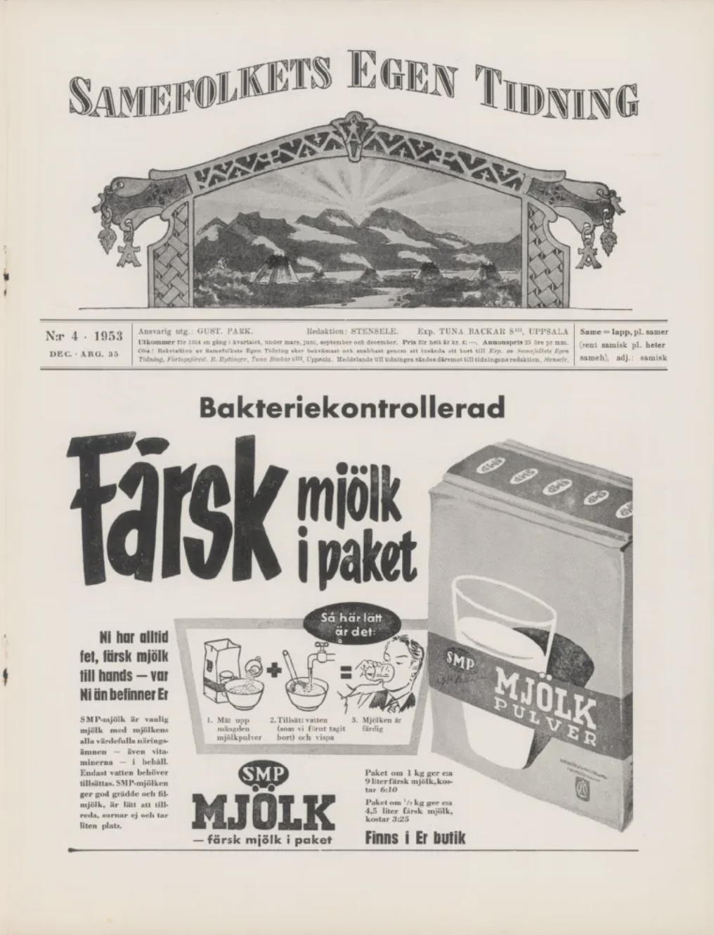 Omslag Samefolkets Egen Tidning nummer 4 1953
